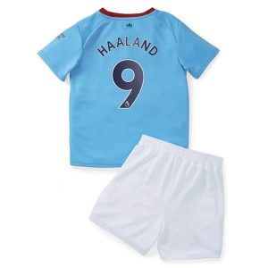 Koszulka Manchester City Erling Haaland 9 Dziecięca Główna 2022 2023 – Krótki Rękaw （+ Krótkie Spodenk）